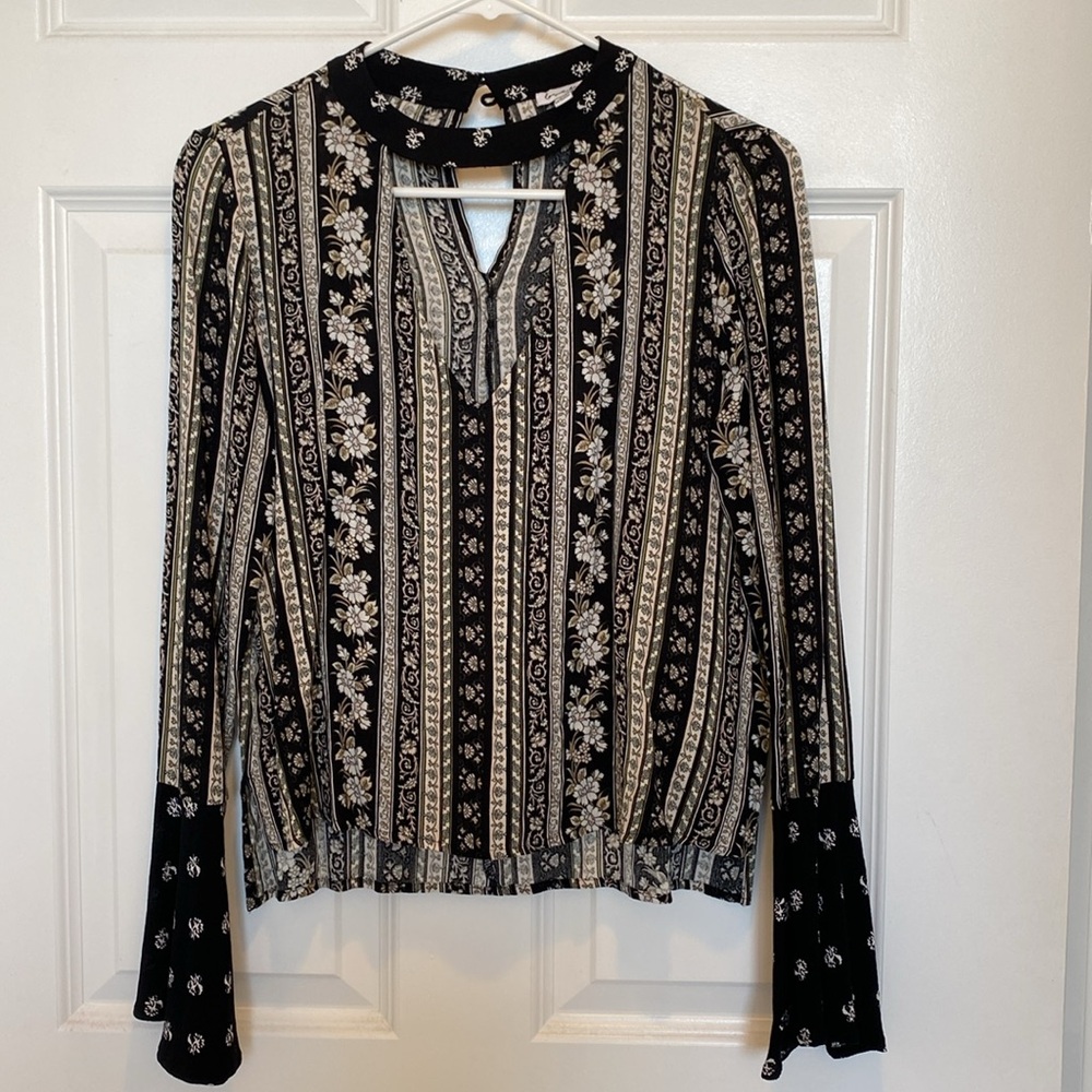 Love, fire Choker‎ print blouse S - Picture 3 of 7